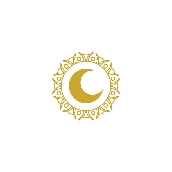 Crescent moon mandala centerpiece representing evening stillness