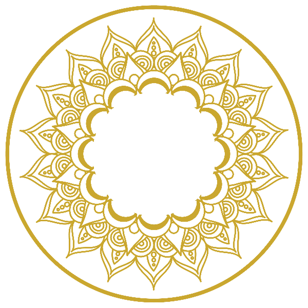 Ornate gold mandala petal ring framing the evening hours of the Ayurvedic Dincharya