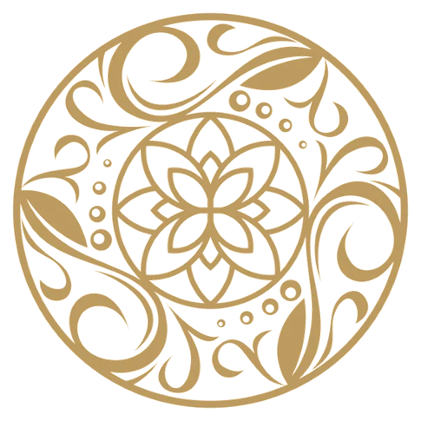 Ornate gold lotus padma mandala emblem representing the midday healing hours of the Ayurvedic Dincharya daily routine