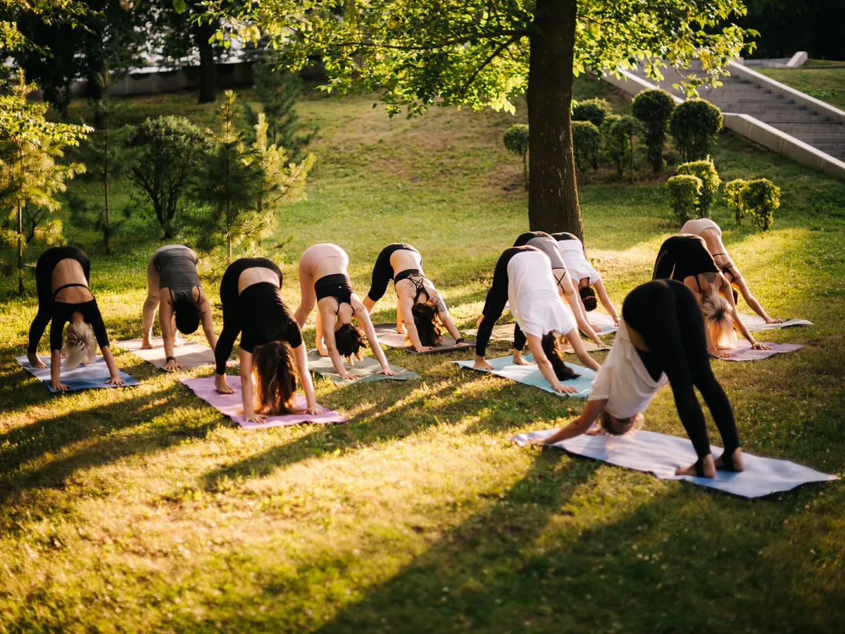Daily yoga asana practice during the Ayurvedic Weight Management Haridwar programme
